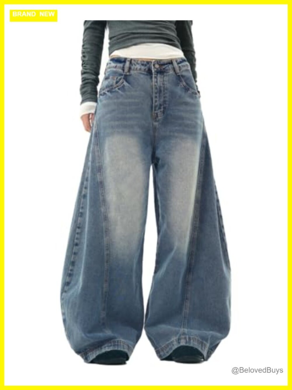 Baggy Jeans Low Rise Barrel Wide Leg Denim Pants Cotton Blend